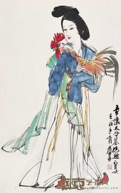 黄冑 1982年作 章怀太子墓抱鸡图 镜心 95×58.5cm